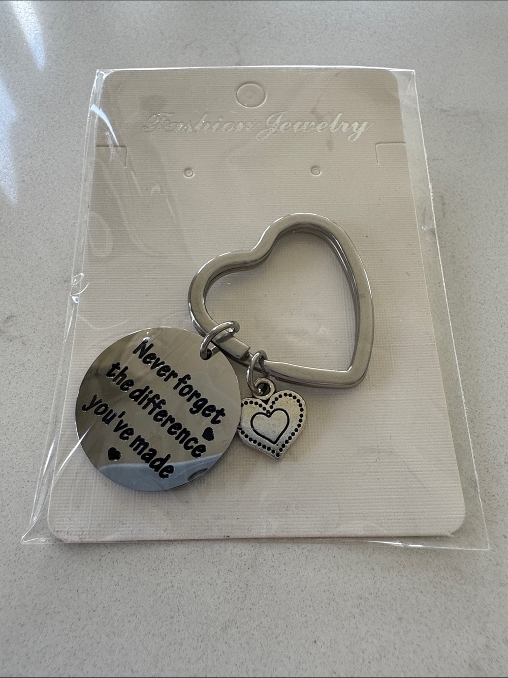 Silver Heart Keyring with Inspirational Engraved Disc NWT
